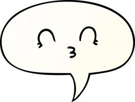 happy cartoon face and speech bubble in smooth gradient style vector