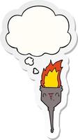 cartoon flaming chalice and thought bubble as a printed sticker vector