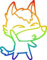 rainbow gradient line drawing cartoon waving wolf whistling vector