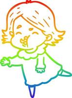 rainbow gradient line drawing cartoon girl pulling face vector