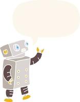 cartoon robot and speech bubble in retro style vector