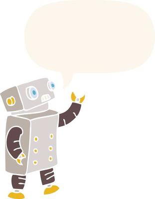 cartoon robot and speech bubble in retro style