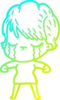 cold gradient line drawing cartoon woman crying vector