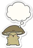 cartoon mushroom character and thought bubble as a printed sticker vector