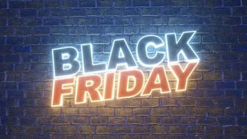 Neon lamp illuminated sign of Black Friday logo for decoration and covering on the wall background. Concept of sale and discount. 3D Rendering. photo