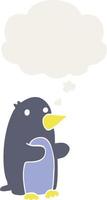 cartoon penguin and thought bubble in retro style vector