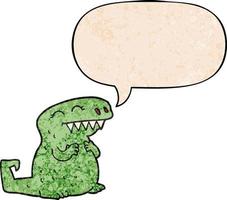 cartoon dinosaur and speech bubble in retro texture style vector