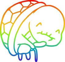 dibujo de línea de gradiente de arco iris linda tortuga vieja con bastón vector