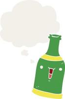 botella de cerveza de dibujos animados y burbuja de pensamiento en estilo retro vector