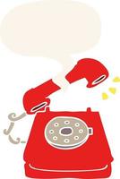 cartoon ringing telephone and speech bubble in retro style vector