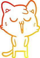 warm gradient line drawing cartoon cat singing vector