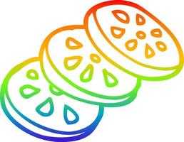 rainbow gradient line drawing cartoon sliced tomato vector