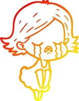 warm gradient line drawing cartoon girl crying vector