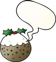 cartoon christmas pudding and speech bubble in smooth gradient style vector