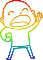 rainbow gradient line drawing cartoon shouting bald man vector