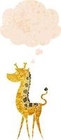 cartoon giraffe and thought bubble in retro textured style vector