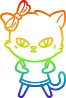 rainbow gradient line drawing cute cartoon cat vector