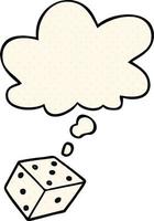 cartoon dice and thought bubble in comic book style