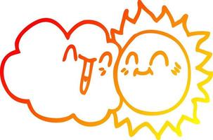 warm gradient line drawing cartoon happy sun and cloud vector