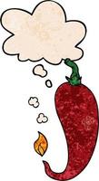 cartoon chili pepper and thought bubble in grunge texture pattern style vector