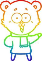 rainbow gradient line drawing laughing teddy  bear cartoon in winter clothes