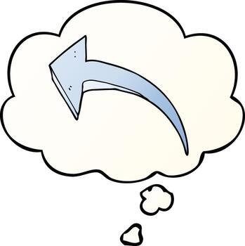 flecha de dibujos animados y burbuja de pensamiento en estilo degradado suave vector