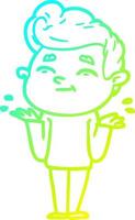 cold gradient line drawing happy cartoon man shrugging vector