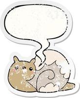 cute cartoon snail and speech bubble distressed sticker vector