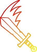 warm gradient line drawing cartoon swinging sword vector