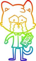 rainbow gradient line drawing cartoon cat vector