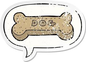 galleta de perro de dibujos animados y etiqueta engomada angustiada de la burbuja del discurso vector