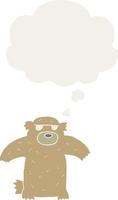 cartoon bear and thought bubble in retro style vector