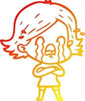 warm gradient line drawing cartoon woman crying vector