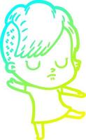 cold gradient line drawing cartoon woman vector