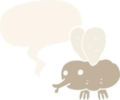 cartoon fly and speech bubble in retro style vector