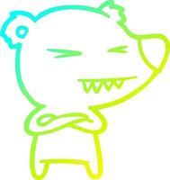 cold gradient line drawing angry polar bear cartoon with folded arms vector