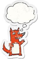 cartoon wolf and thought bubble as a distressed worn sticker vector