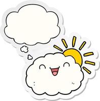 happy cartoon cloud and thought bubble as a printed sticker vector
