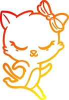 warm gradient line drawing cute cartoon cat with bow running vector