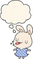 cartoon rabbit and thought bubble in comic book style vector