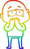 rainbow gradient line drawing cartoon tired bald man vector