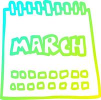 cold gradient line drawing cartoon calendar showing month of march vector