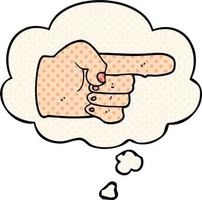 cartoon pointing hand and thought bubble in comic book style vector