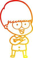 warm gradient line drawing happy cartoon boy vector