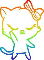 rainbow gradient line drawing cute cartoon cat with bow vector