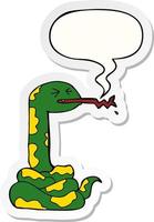 cartoon hissing snake and speech bubble sticker vector