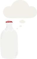 cartoon milk bottle and thought bubble in retro style vector