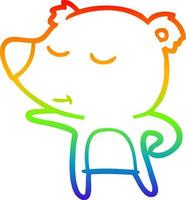 dibujo de línea de gradiente de arco iris feliz oso de dibujos animados señalando vector