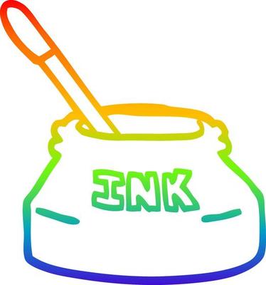 rainbow gradient line drawing cartoon ink pot