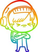 rainbow gradient line drawing angry cartoon space girl vector